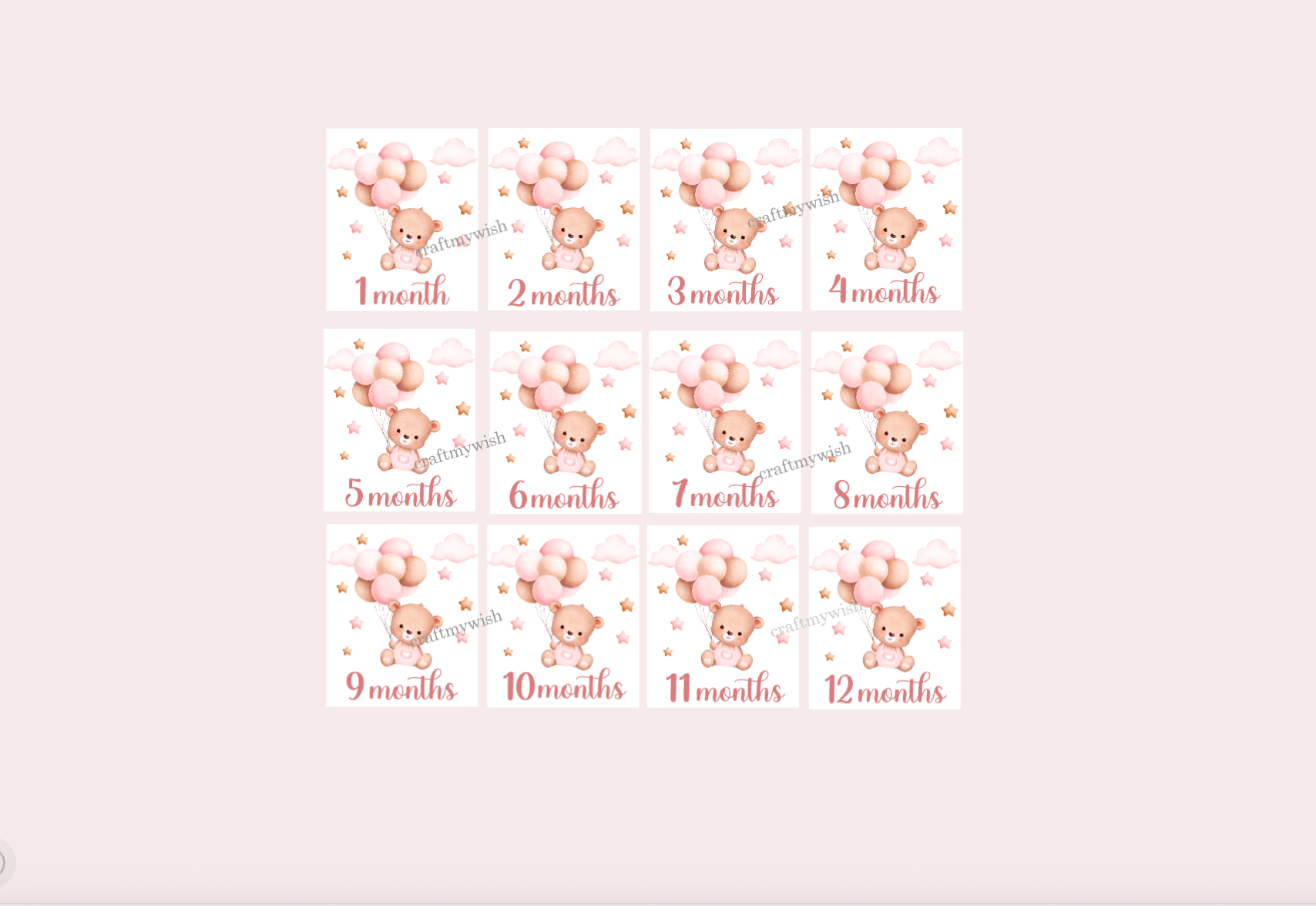 Baby Girl Teddy Bear Monthly Cards  |  Baby Monthly Cards
