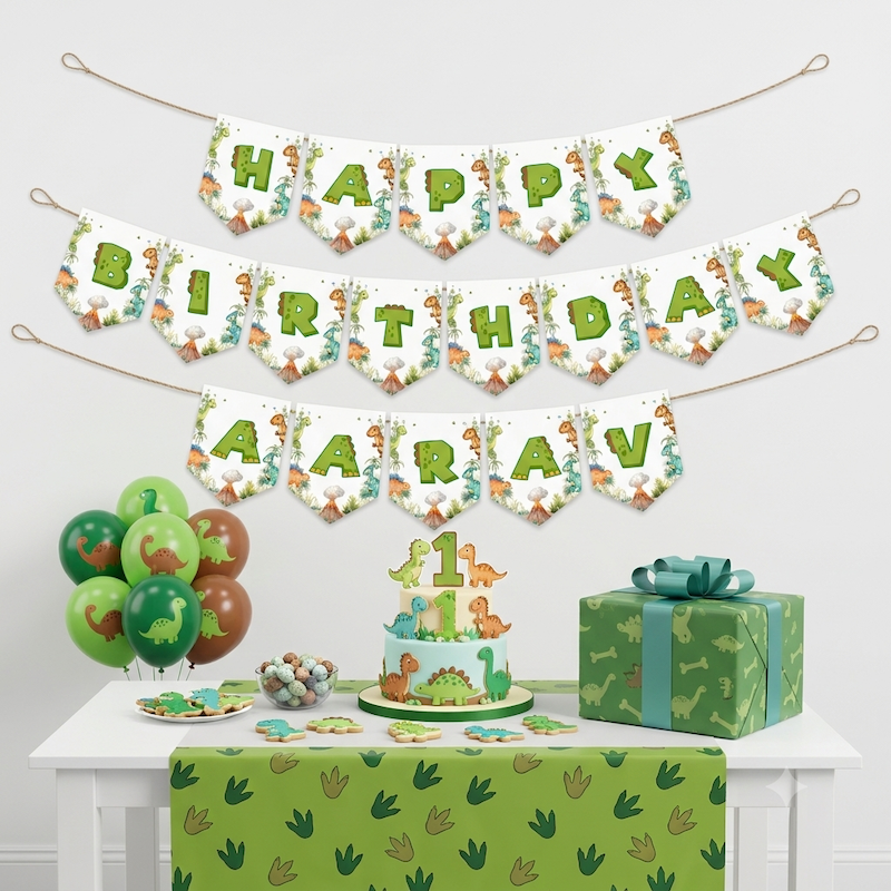 Dinosaur Theme Paper Bunting – Personalized Kids Birthday Party Decor