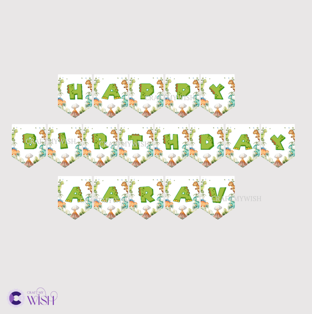 Dinosaur Theme Paper Bunting – Personalized Kids Birthday Party Decor