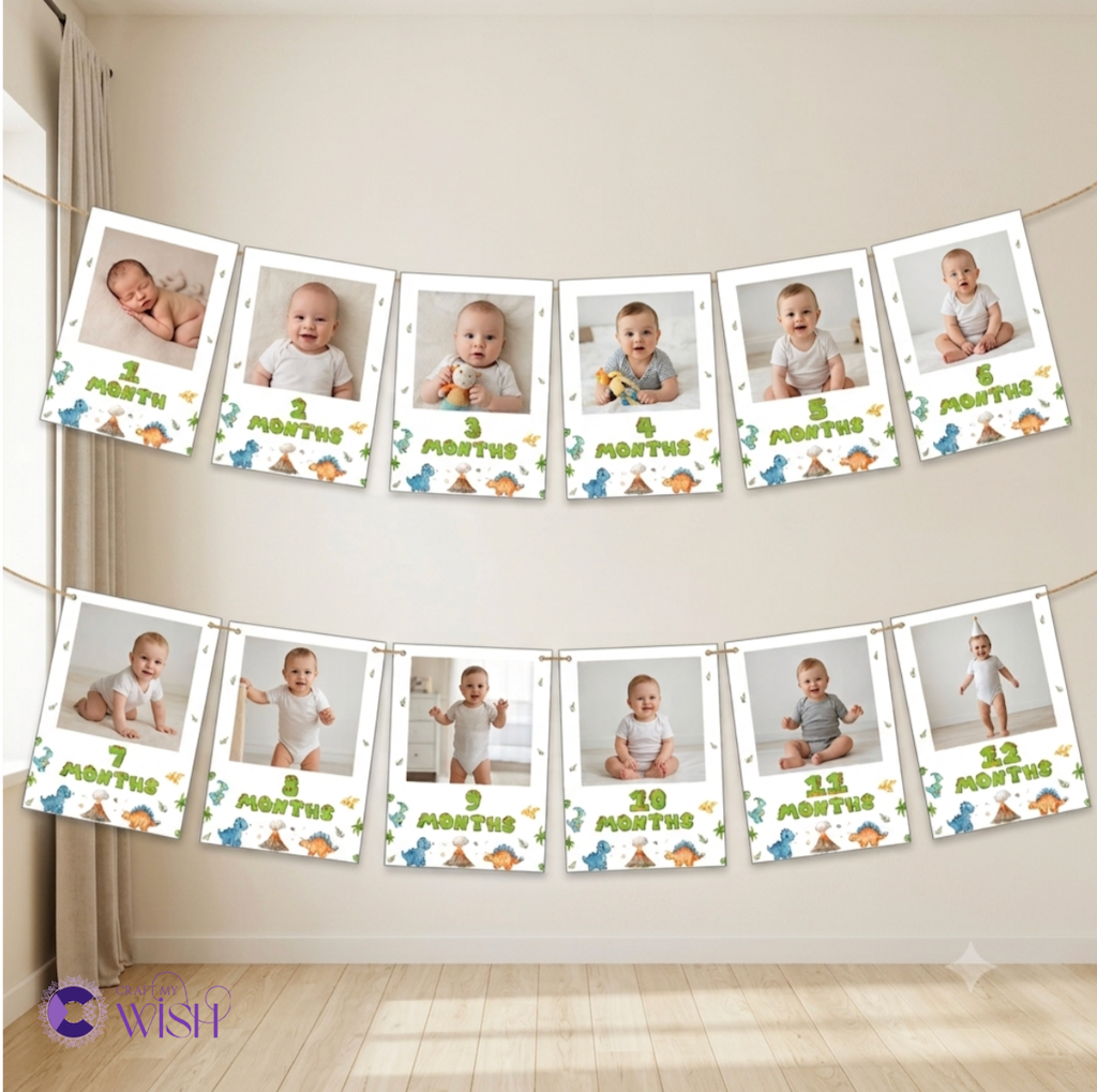 Dinosaur Theme 12 Months Photo Banner – Birthday Party Decor