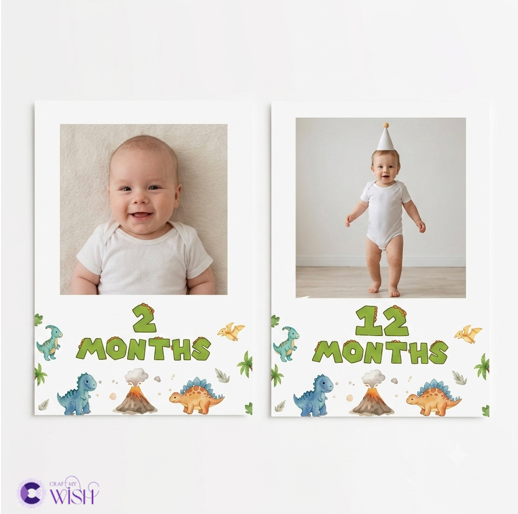 Dinosaur Theme 12 Months Photo Banner – Birthday Party Decor