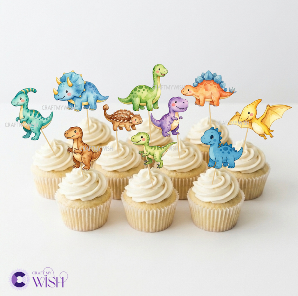 Dinosaur Theme Cupcake Topper – Kids Birthday Party Decor Design1