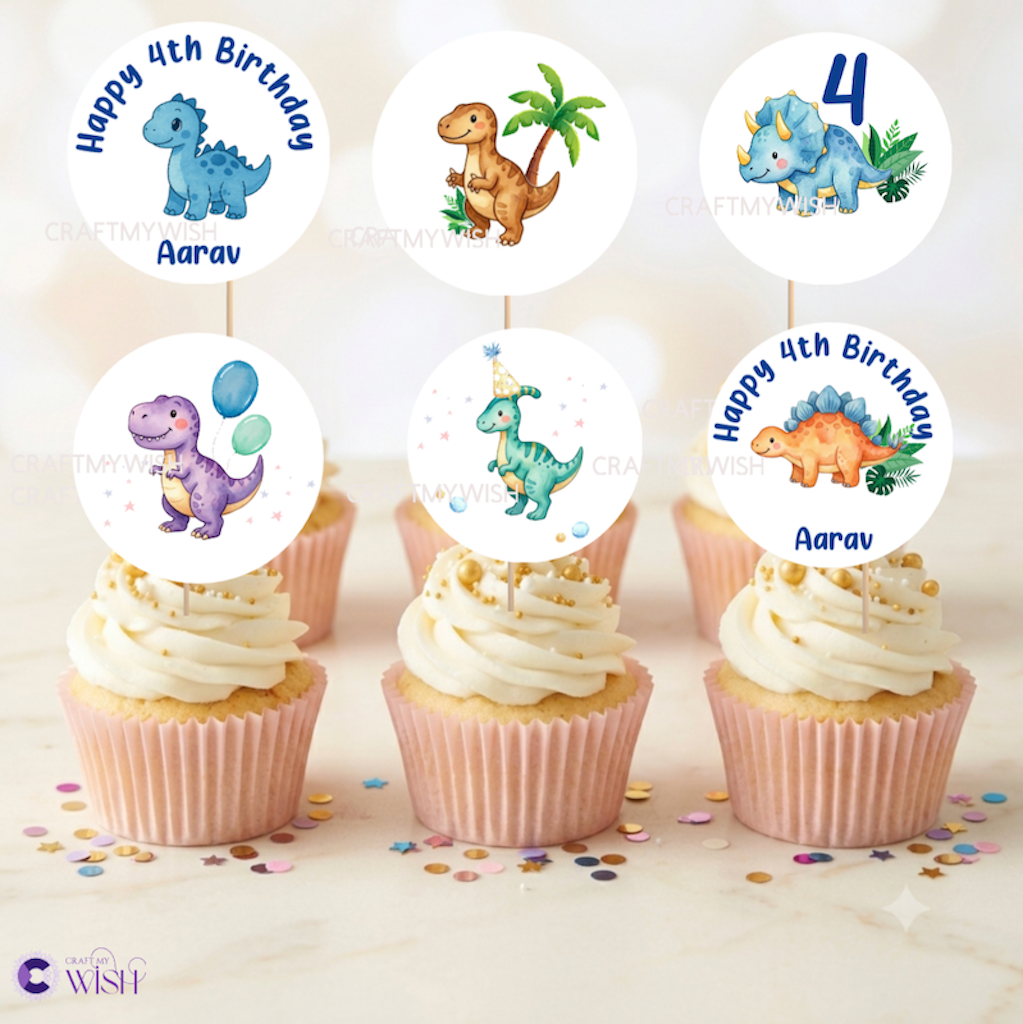 Dinosaur Theme Cupcake Topper – Kids Birthday Party Decor Design2