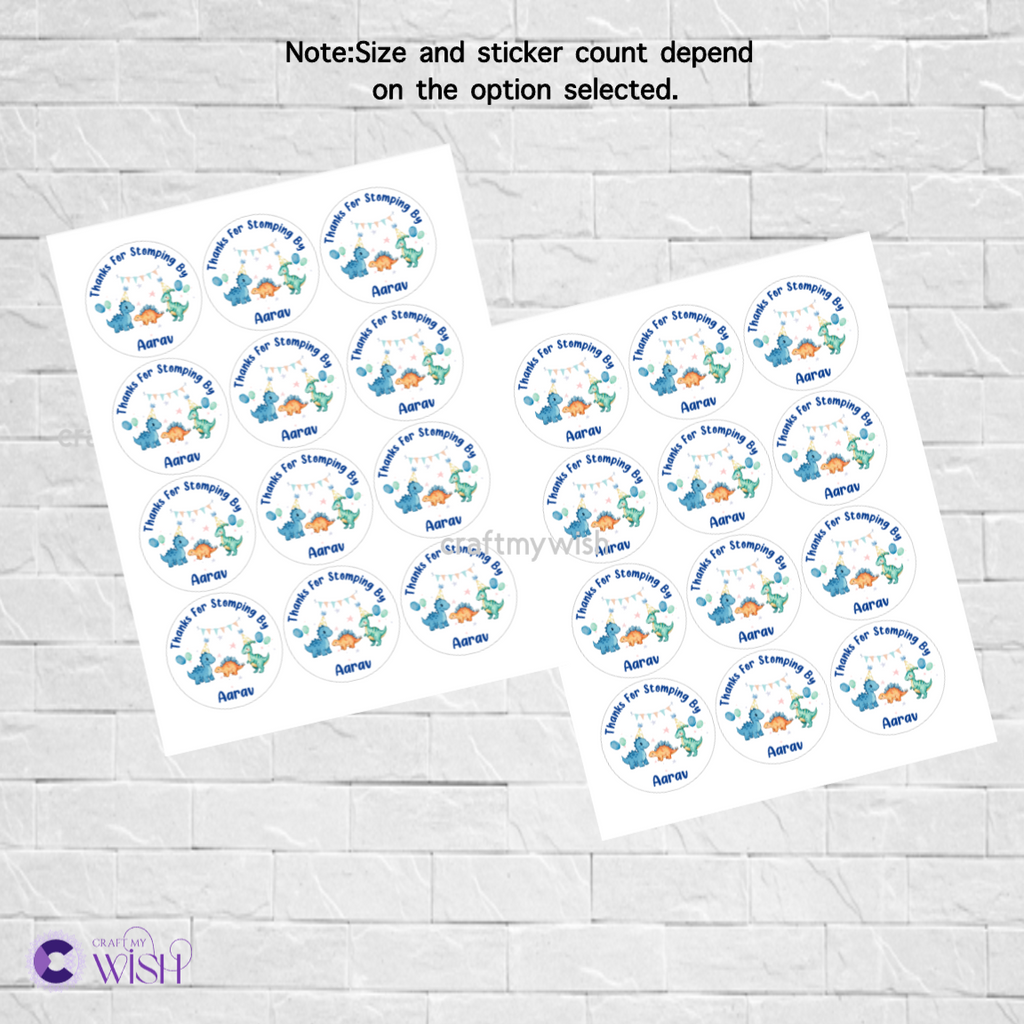 Dinosaur Sticker – Printed Birthday Party Favour Sticker for Kids