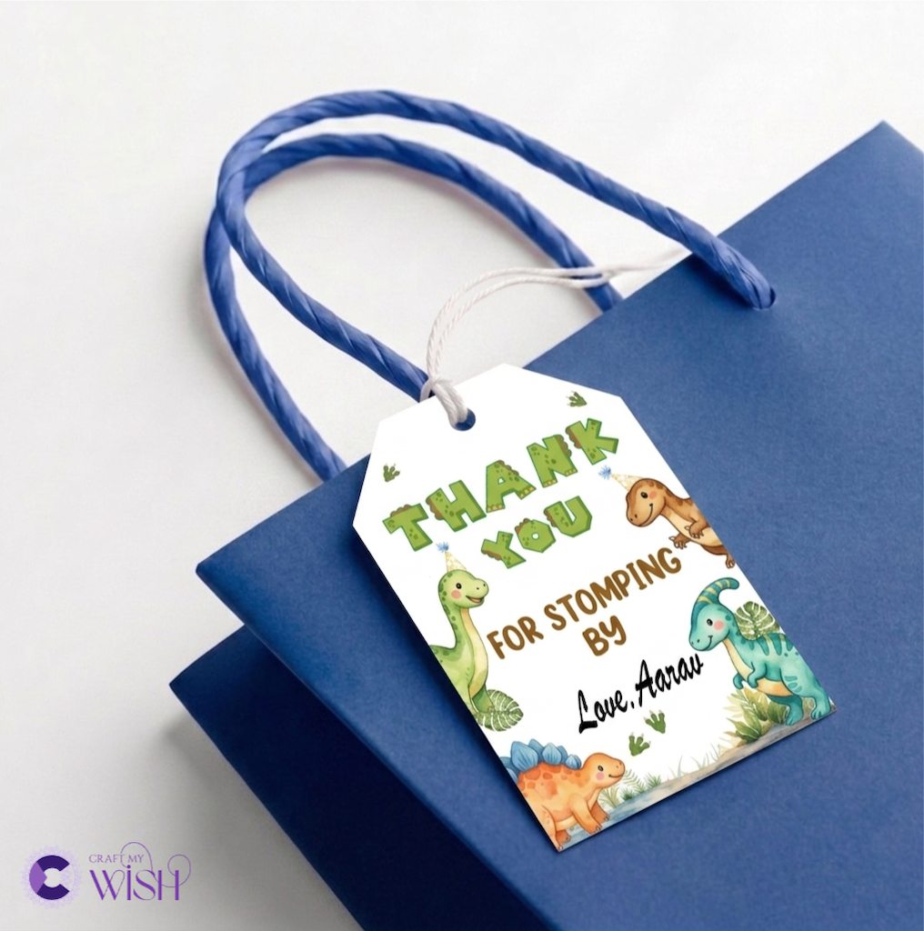 Dinosaur Theme Gift Tag – Kids Birthday Party Return Gift Tag