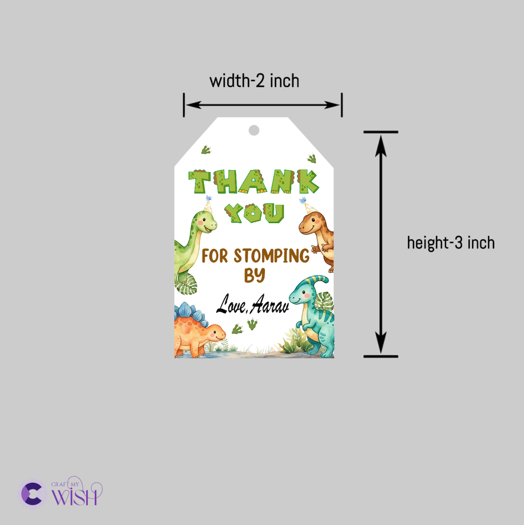 Dinosaur Theme Gift Tag – Kids Birthday Party Return Gift Tag