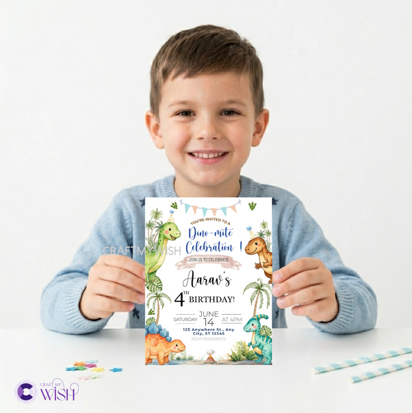 Dinosaur Theme Birthday Invite – Printed/ Digital Card