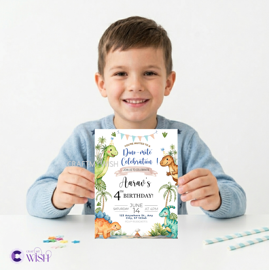 Dinosaur Theme Birthday Invite – Printed/ Digital Card