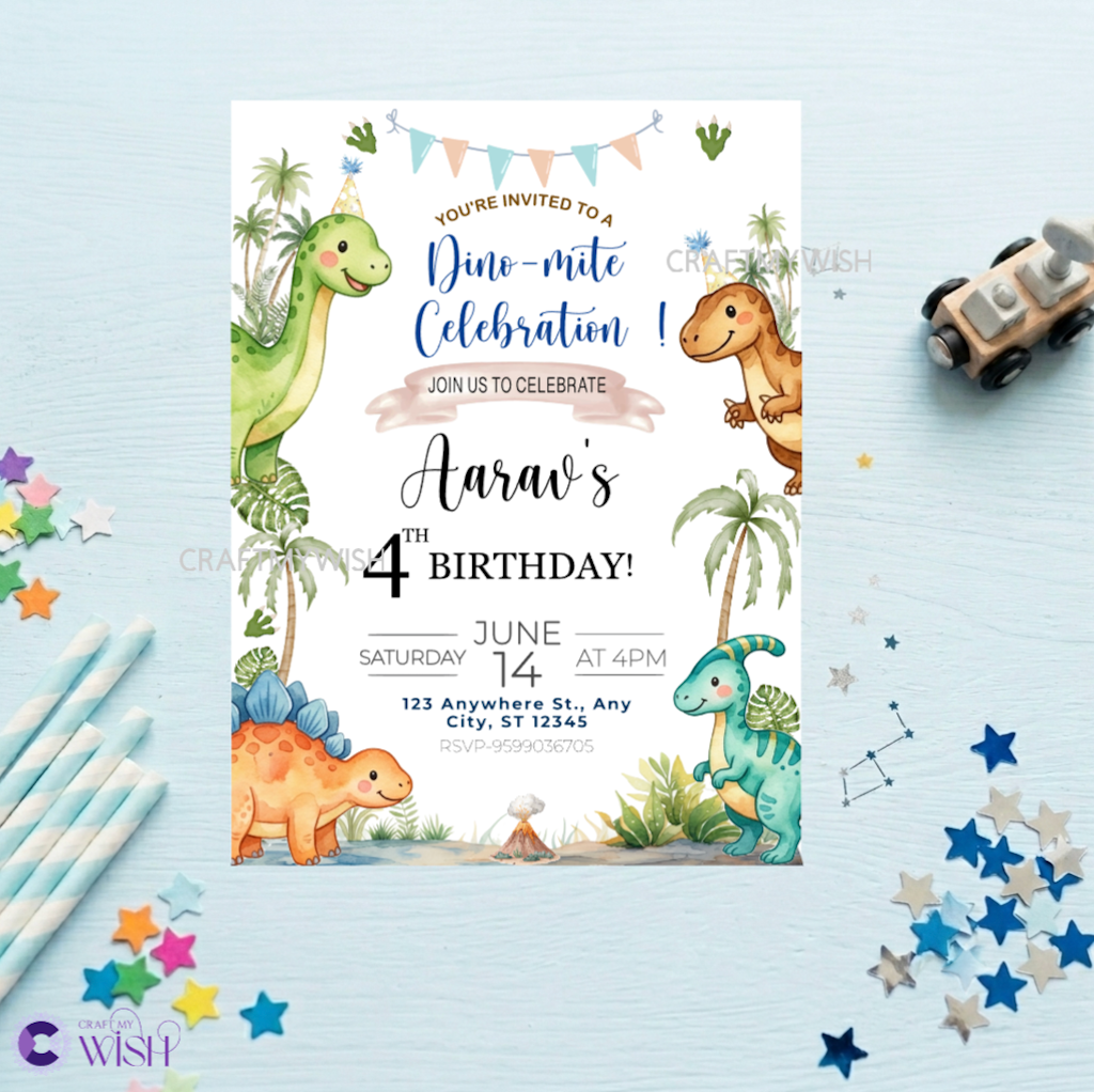 Dinosaur Theme Birthday Invite – Printed/ Digital Card