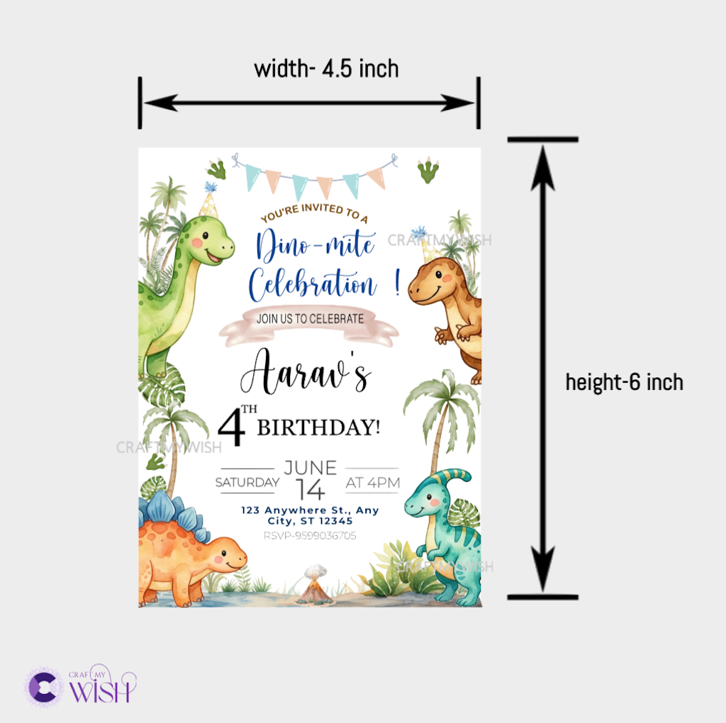 Dinosaur Theme Birthday Invite – Printed/ Digital Card