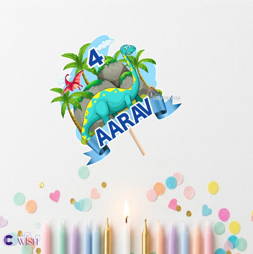 Dinosaur Theme Cake Topper – Printed Kids Birthday Party Decor
