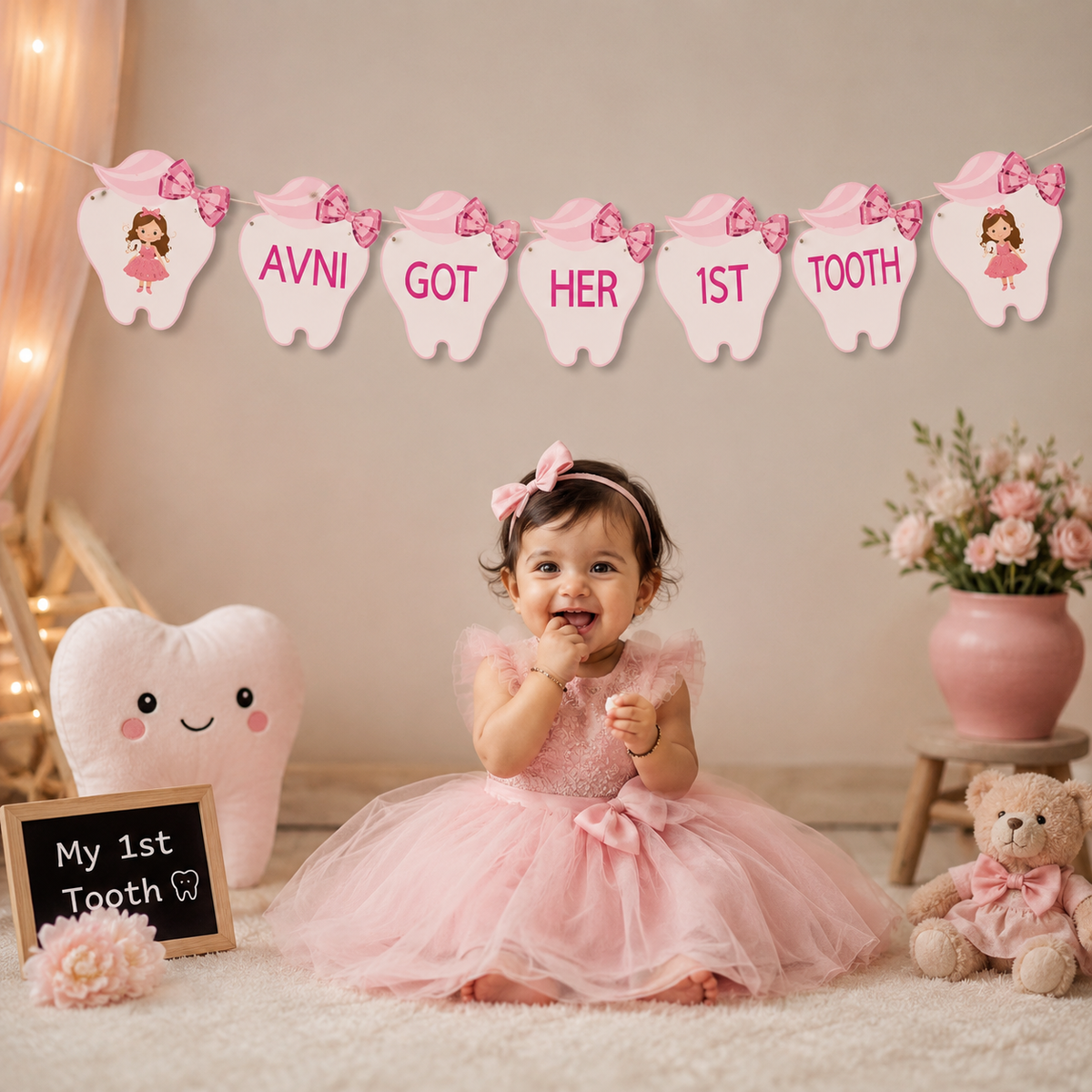 I Got My First Tooth Banner Baby Girl | First Tooth Decoration I  1St Tooth Bunting  Design1