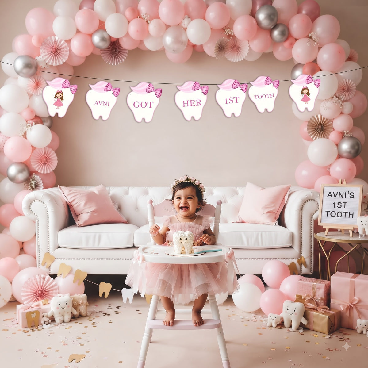 I Got My First Tooth Banner Baby Girl | First Tooth Decoration I  1St Tooth Bunting  Design1
