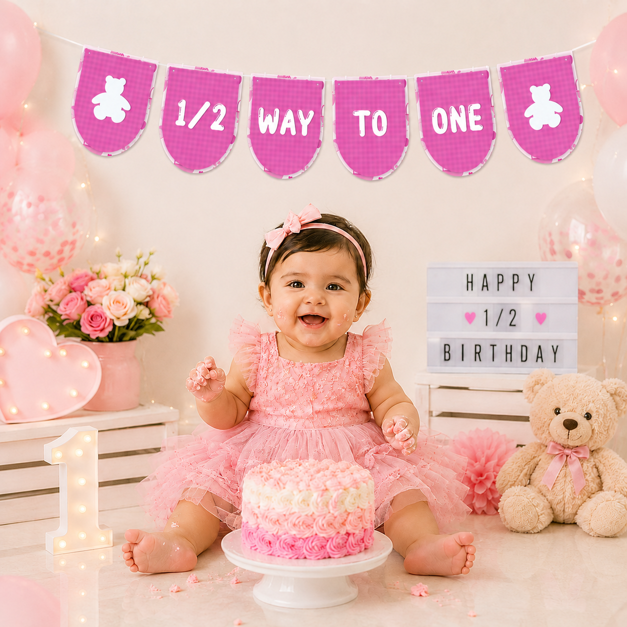 Half Birthday Banner | Halfway To One | Girl 6 Months Birthday Banner
