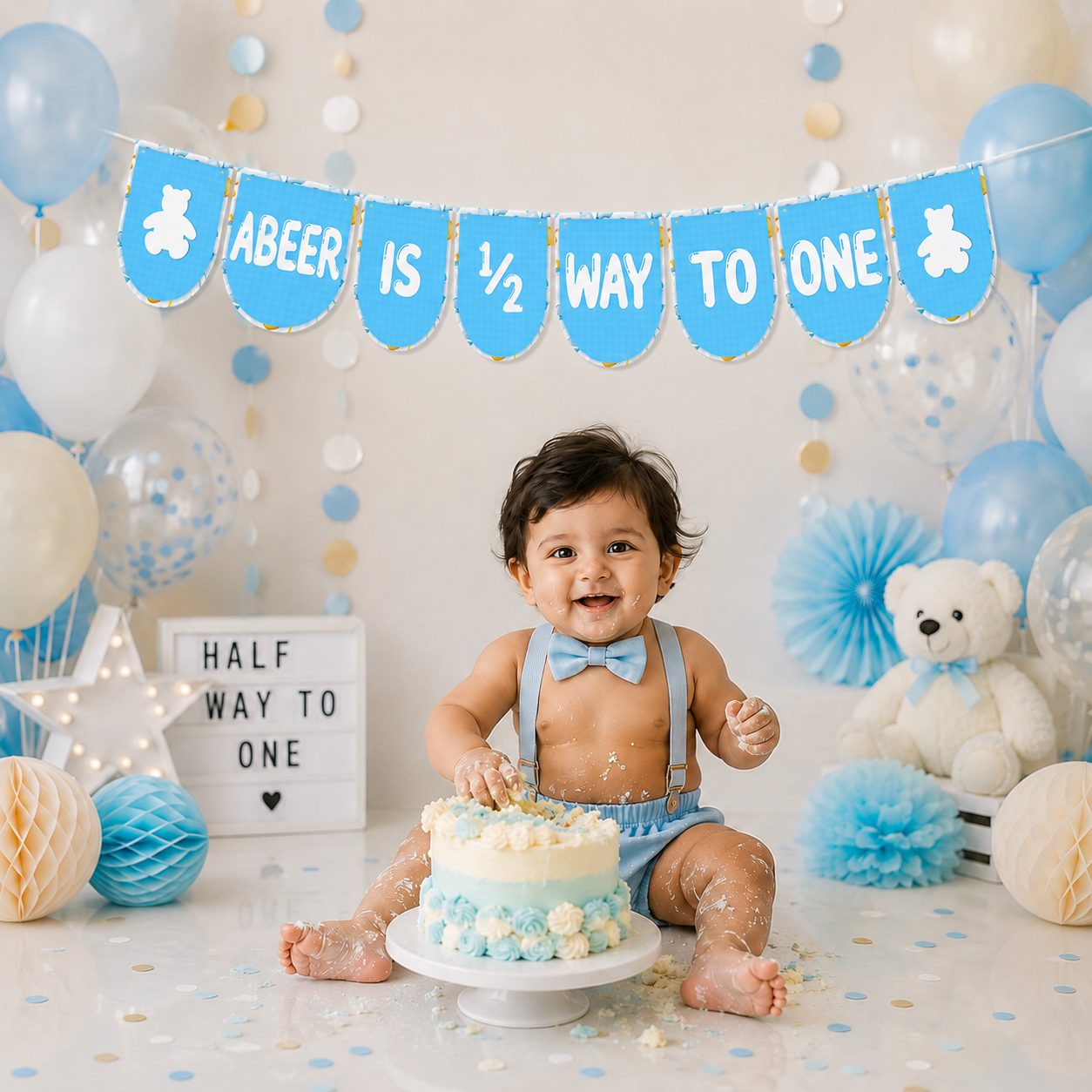 Half Birthday Banner | Halfway To One | Boy 6 Months Birthday Banner