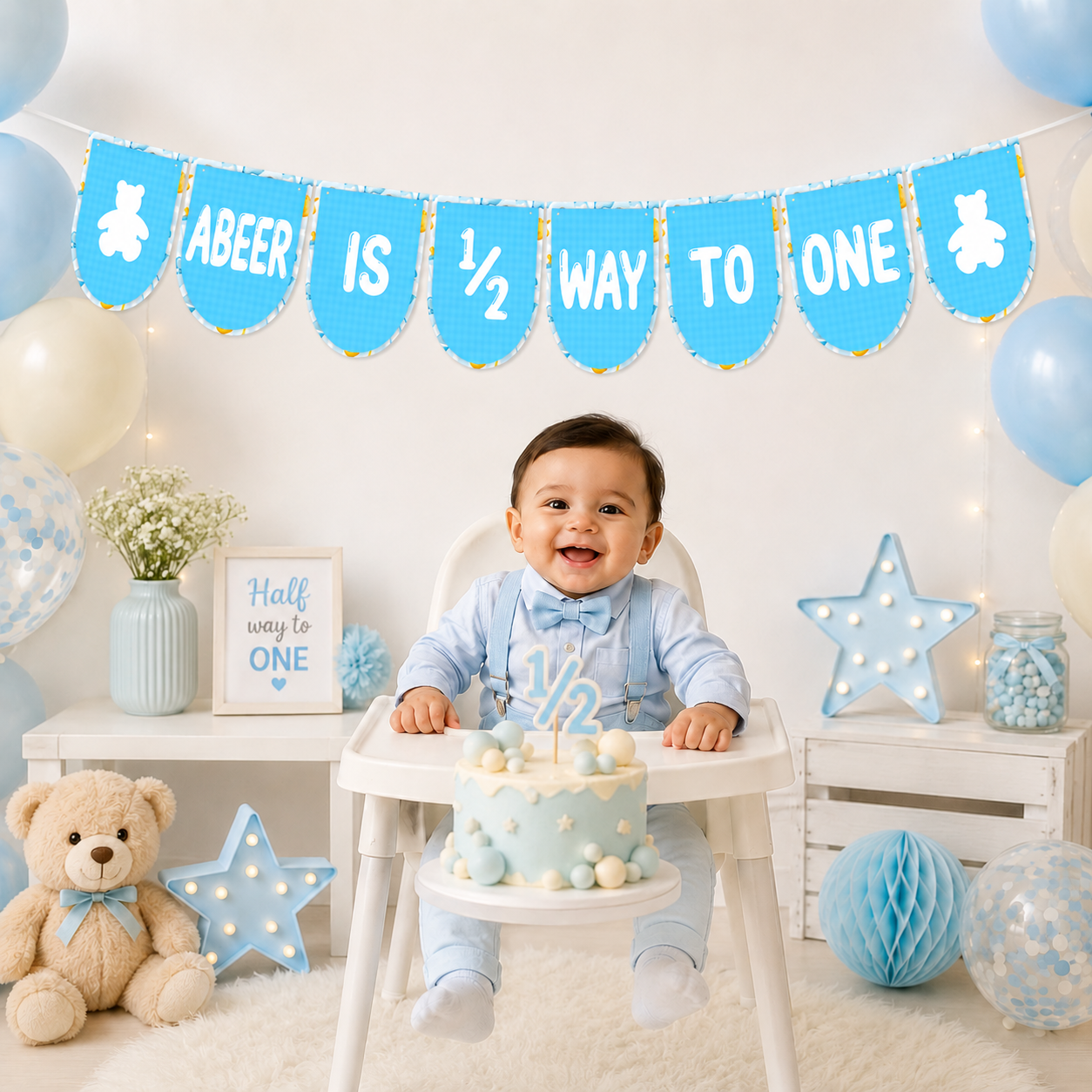 Half Birthday Banner | Halfway To One | Boy 6 Months Birthday Banner