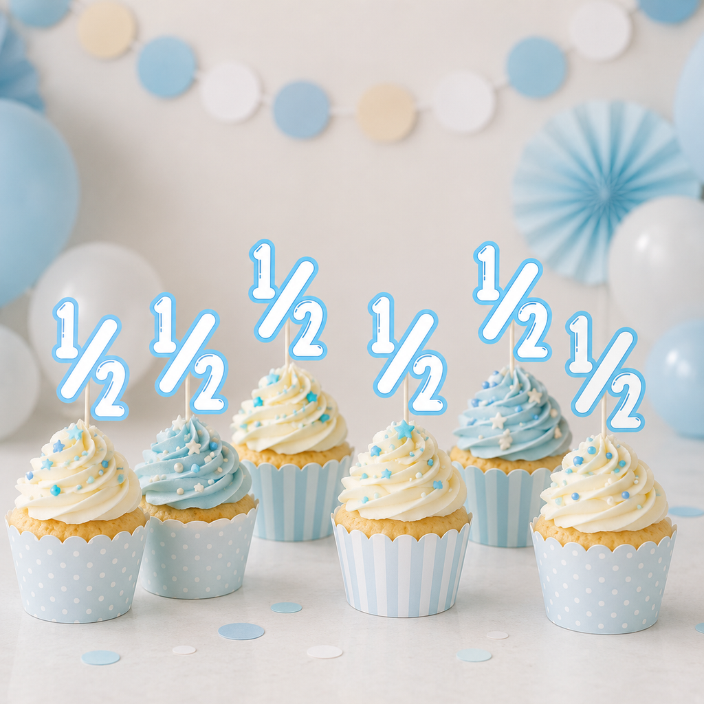 Six Month/Half Birthday Cup Cake Topper For Baby BOY  | Half Cup Cake Topper For Birthday