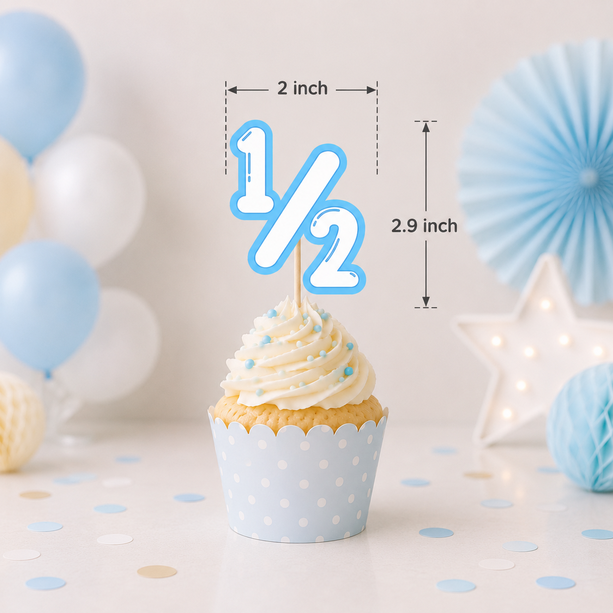 Six Month/Half Birthday Cup Cake Topper For Baby BOY  | Half Cup Cake Topper For Birthday