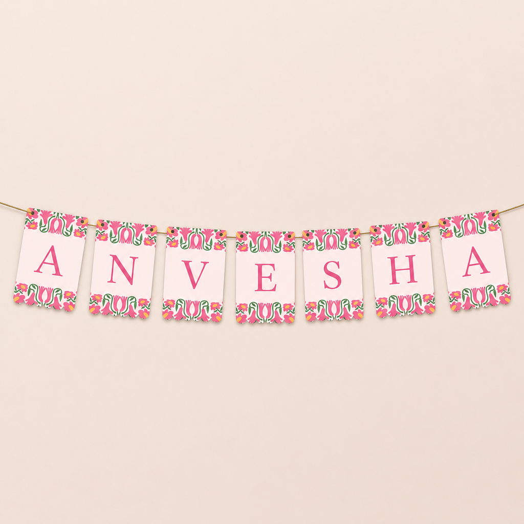Personalized Naming Ceremony Bunting Banner | Paper Party Decor Pink Design3