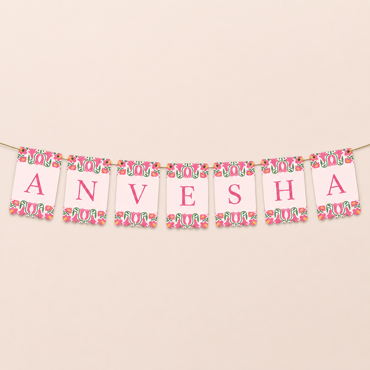Personalized Naming Ceremony Bunting Banner | Paper Party Decor Pink Design3