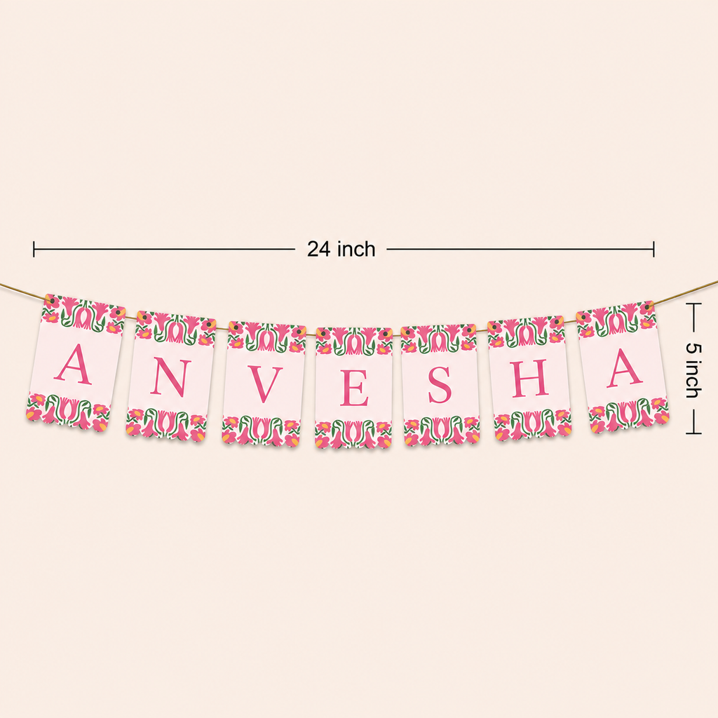 Personalized Naming Ceremony Bunting Banner | Paper Party Decor Pink Design3
