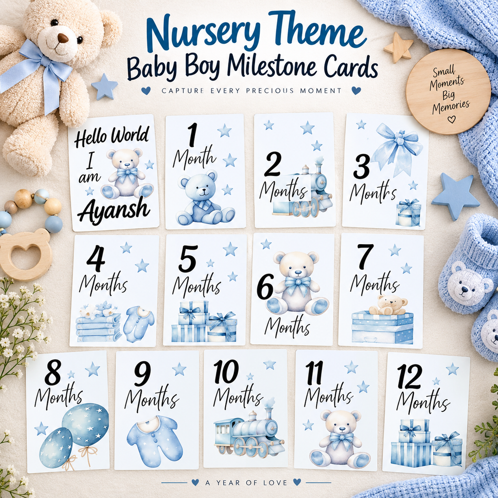 Baby Boy Milestone Cards Nursery Theme |  Baby Monthly Cards