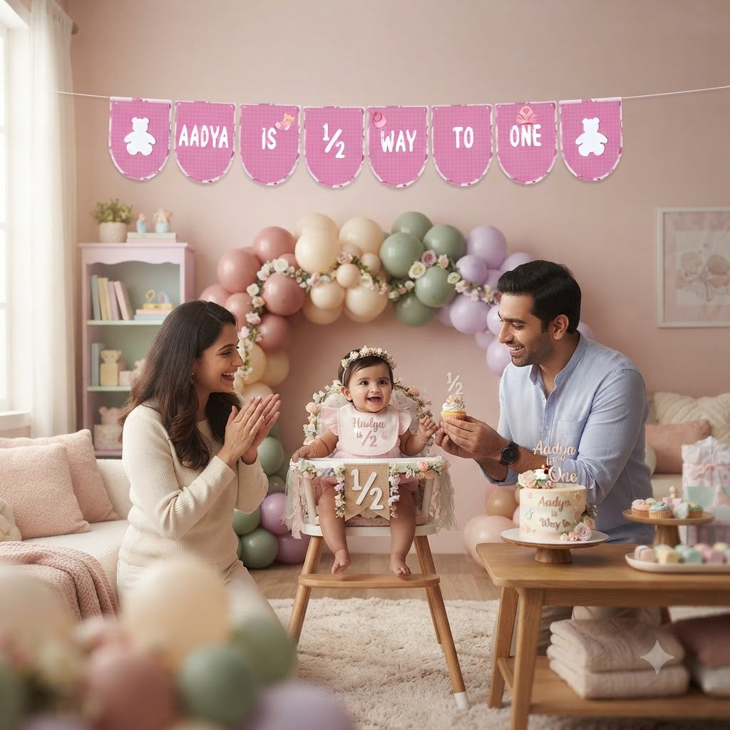Half Birthday Banner | Halfway To One | Girl 6 Months Birthday Banner