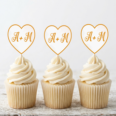 Initials In Heart Wedding Cup Cake Topper