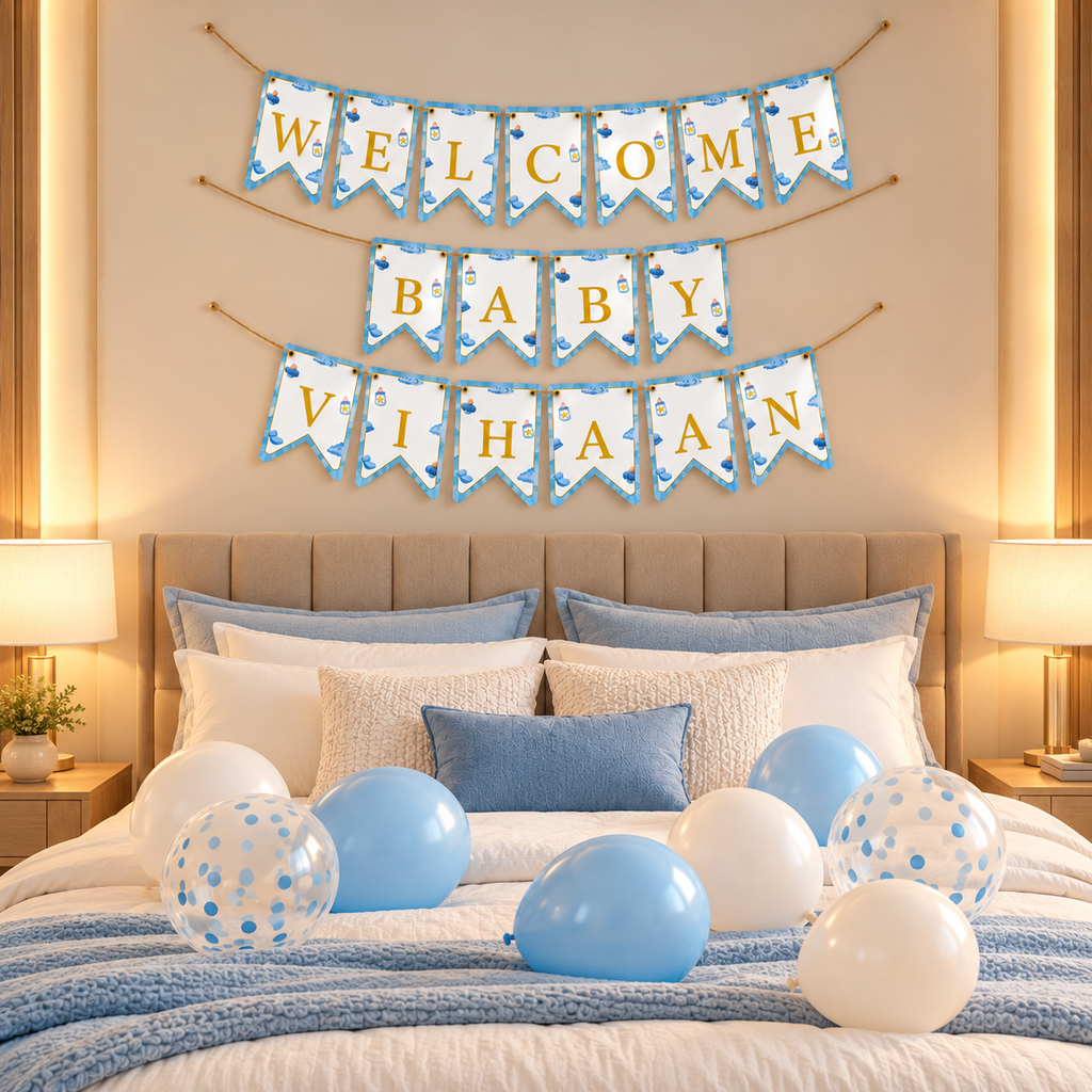 Baby Boy Welcome Banner | Personalised Newborn Welcome Decor