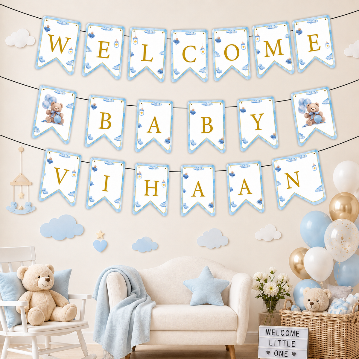 Baby Boy Welcome Banner | Personalised Newborn Welcome Decor