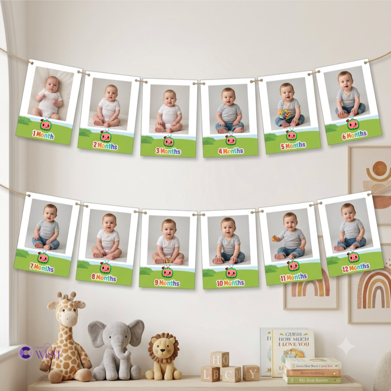 Cocomelon Birthday 12 Months Photo Banner – Printed Milestone Banner