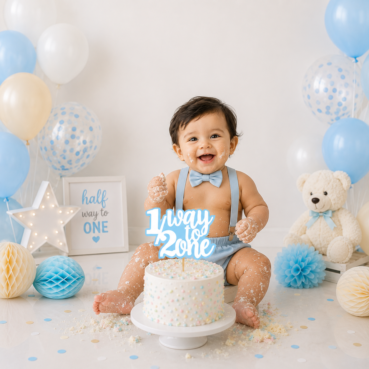 Six Month/Half Birthday Cake Topper For Baby BOY  | Half Way To One Cake Topper