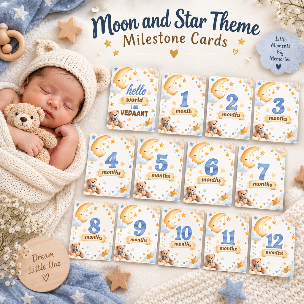 Moon and Star Theme Milestone Cards  | Baby Monthly Cards