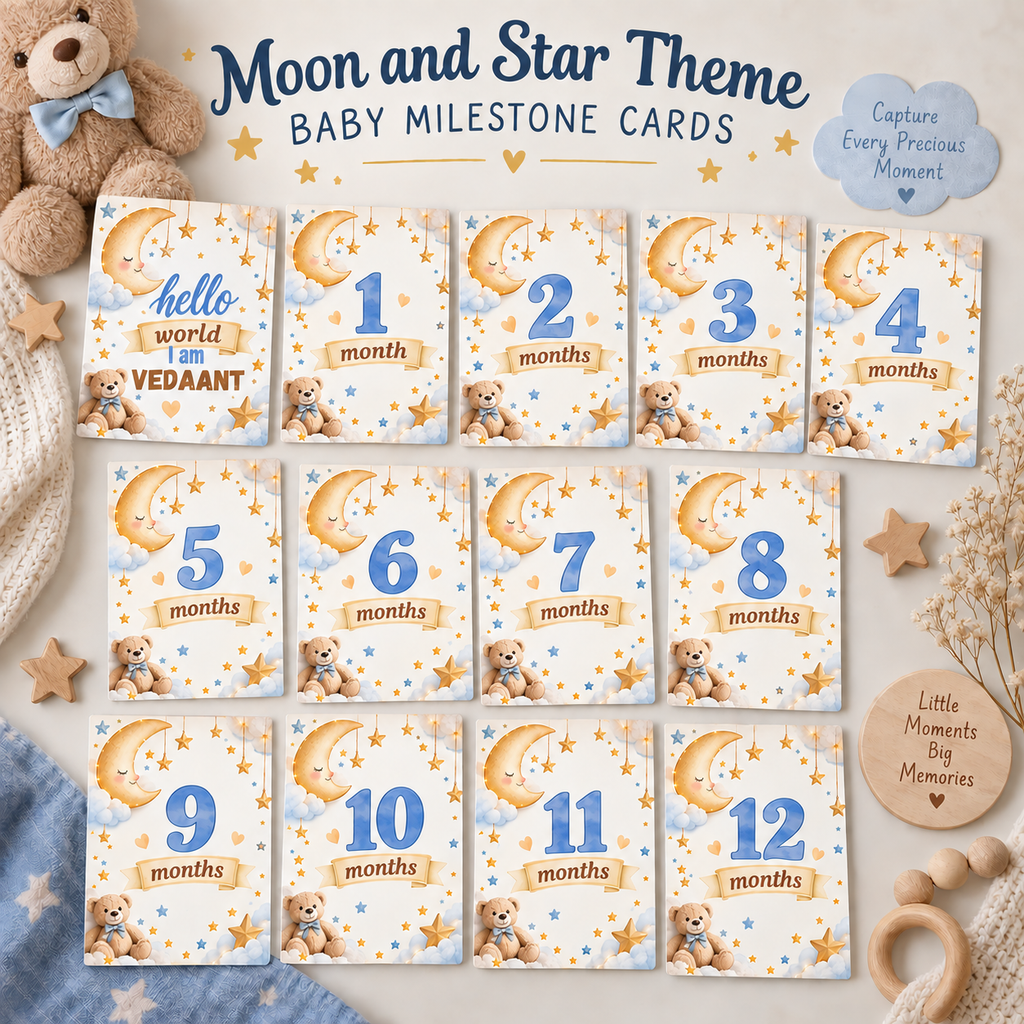 Moon and Star Theme Milestone Cards  | Baby Monthly Cards