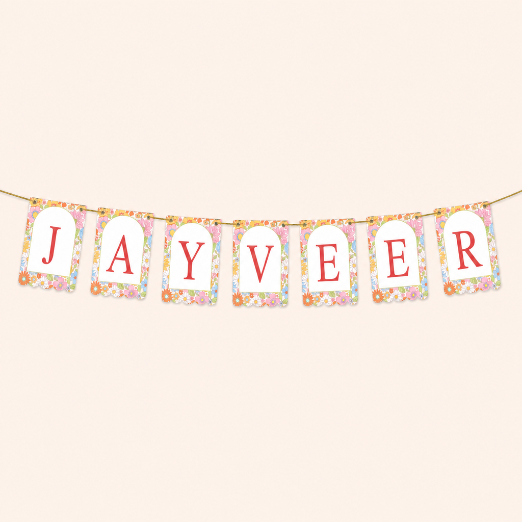 Personalized Naming Ceremony Bunting Banner | Paper Party Decor Colorful Print Design 4