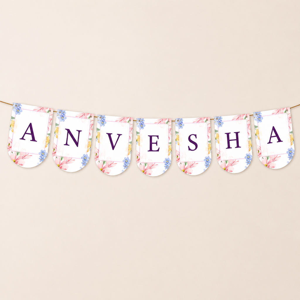Personalized Naming Ceremony Bunting Banner | Paper Party Decor Pink Floral