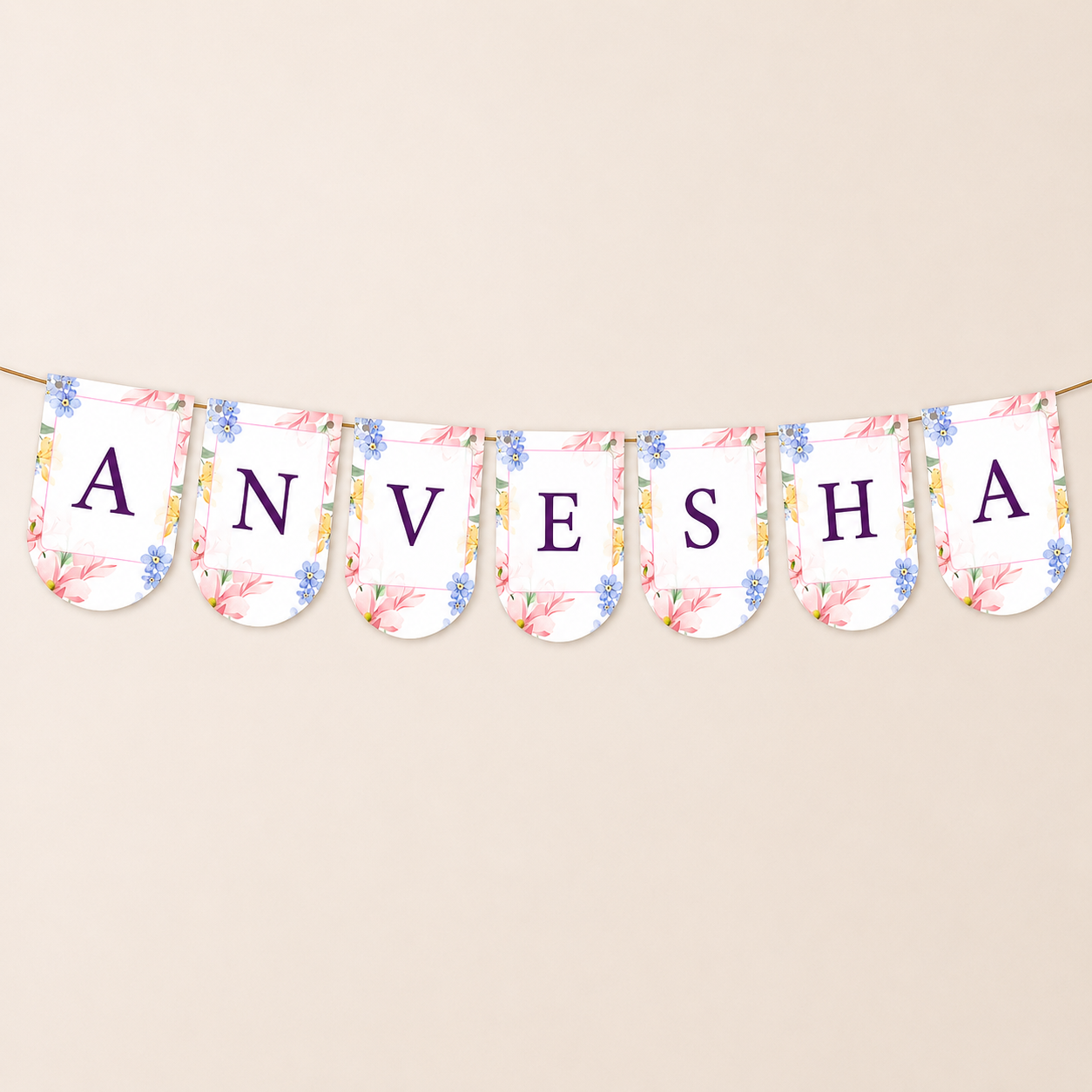 Personalized Naming Ceremony Bunting Banner | Paper Party Decor Pink Floral