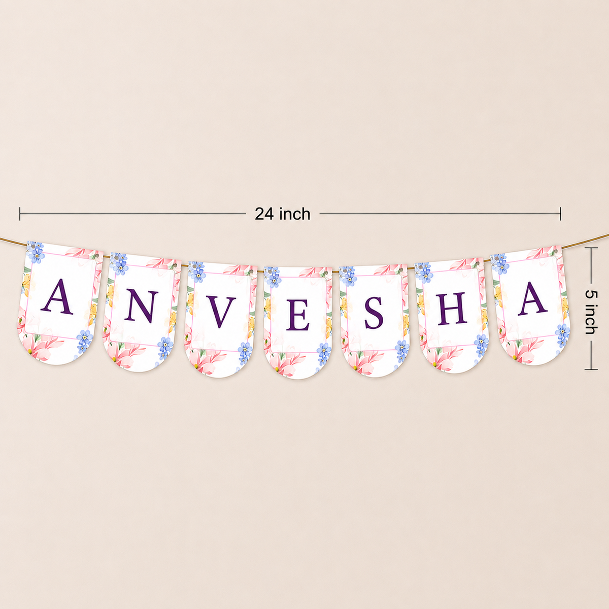 Personalized Naming Ceremony Bunting Banner | Paper Party Decor Pink Floral