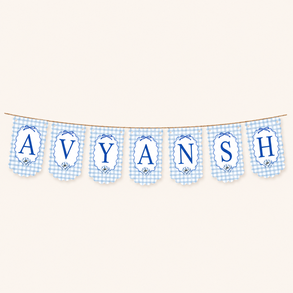 Personalized Naming Ceremony Bunting Banner | Paper Party Decor Blue