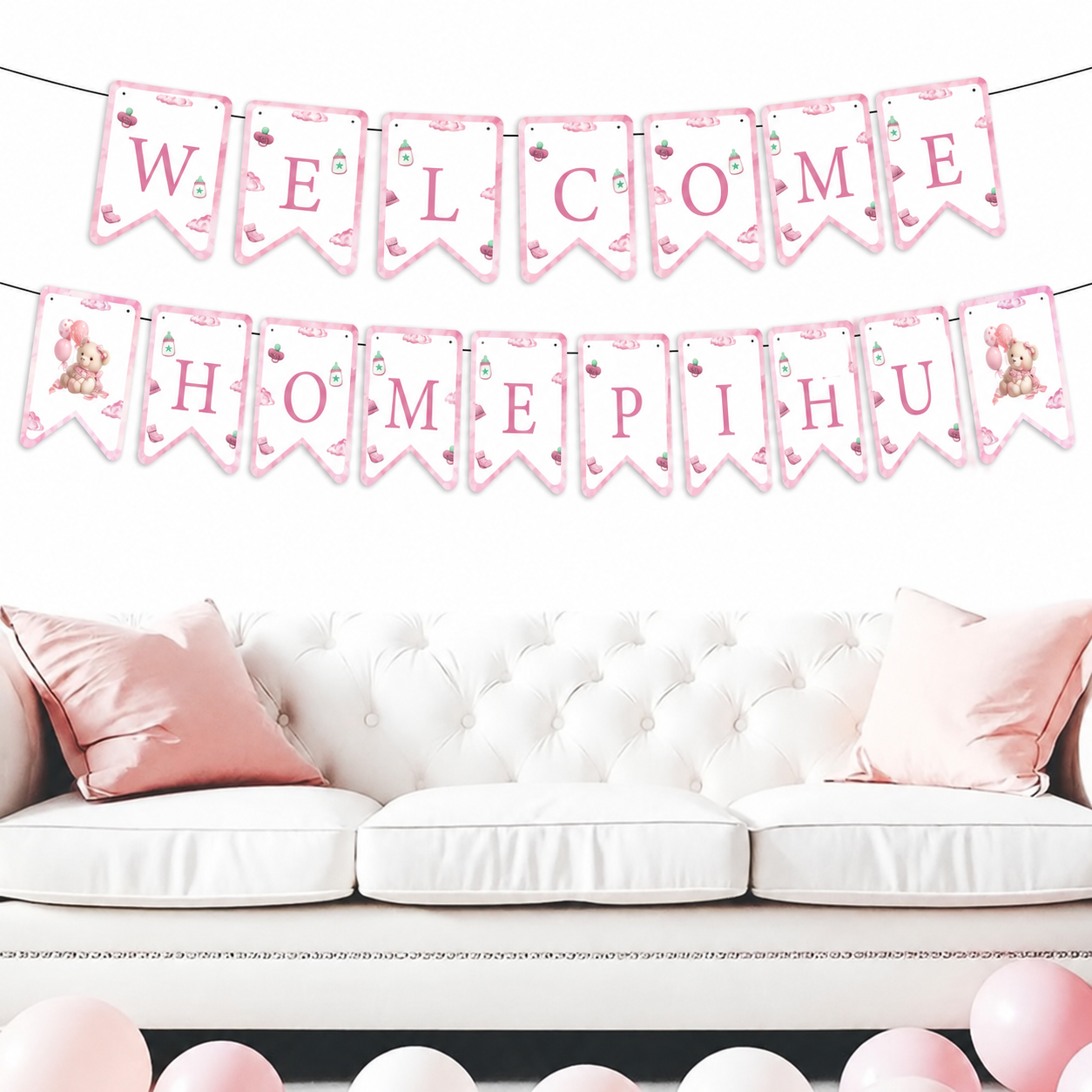 Baby Girl Welcome Banner | Personalised Newborn Welcome Decor