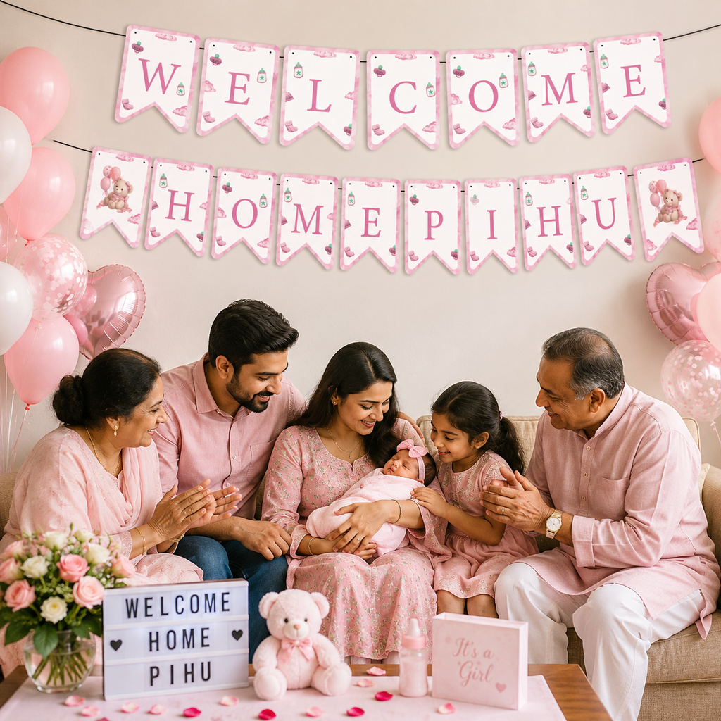 Baby Girl Welcome Banner | Personalised Newborn Welcome Decor